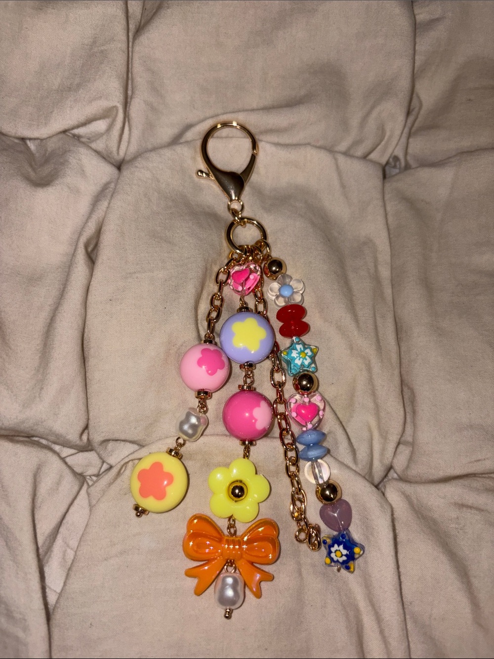 Free People Y2K Neon Bow and Beaded Bag Charm